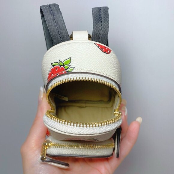 Coach Strawberry Print Mini Backpack Bag Keychain Coin Purse Charm NWT - Picture 9 of 10